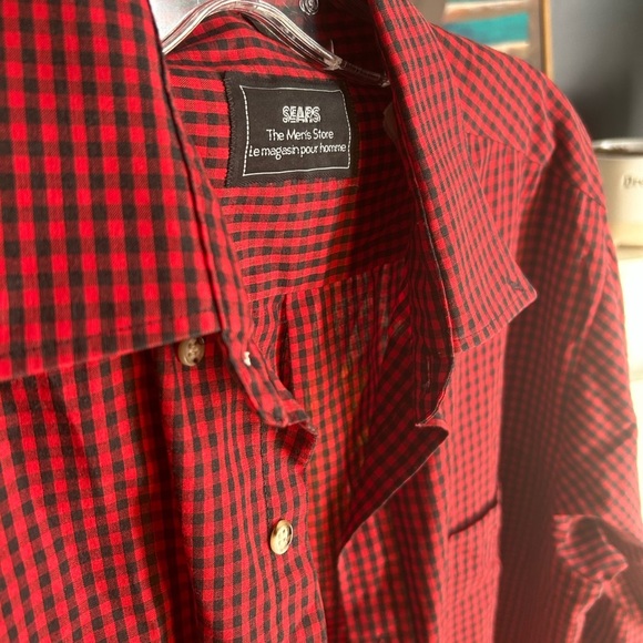 Vintage Sears Red and Black Plaid Shirt M - Picture 6 of 15